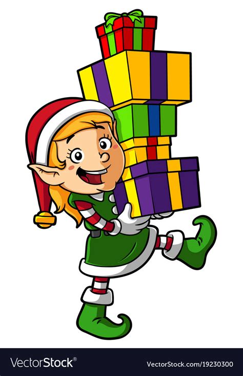 Cartoon Elf Girl Carrying Ts Royalty Free Vector Image