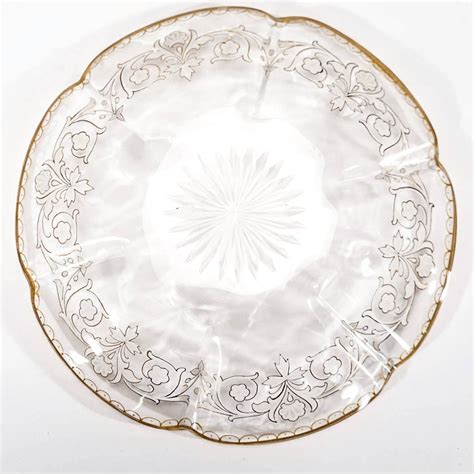 Twelve Moser Handblown Quatrefoil Gold And White Enamel Bowls With Under Plates At 1stdibs