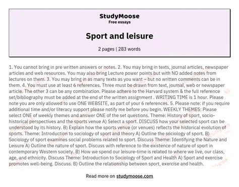 Sport And Leisure Free Essay Example