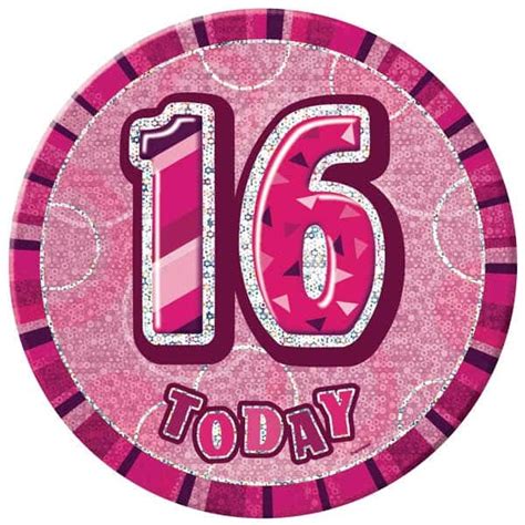 Pink Glitz Age 16 Happy Birthday 6 Inch Badge Uk