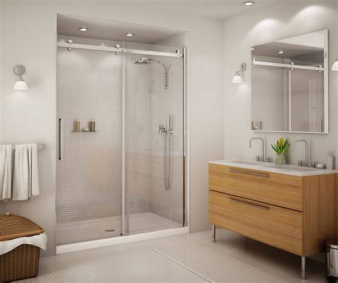 Maax Halo Big Roller 60 Inch Frameless Sliding Shower Door With Clear Glass And Chrome Han