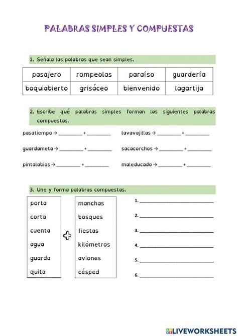 Palabras Simples Y Compuestas Interactive Activity For 5º In 2023