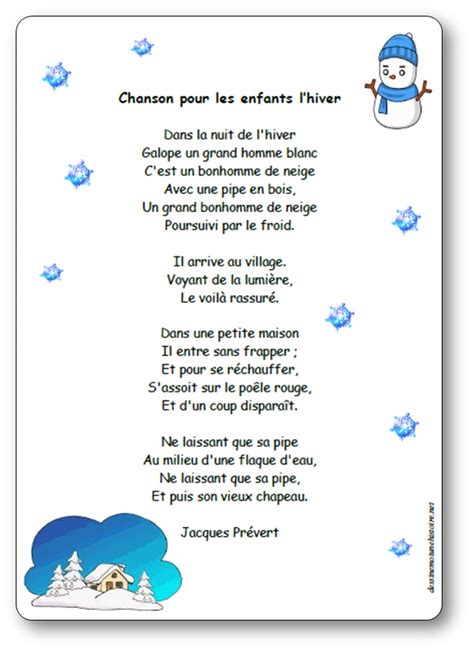 Chanson Pour Les Enfants Lhiver Poésie Illustrée De Jacques Prévert