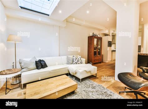 Stylish Interior Of Living Room In Modern Apartment Stock Photo Alamy