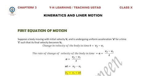 First Equation Of Motion Derivation Teaching Ustad