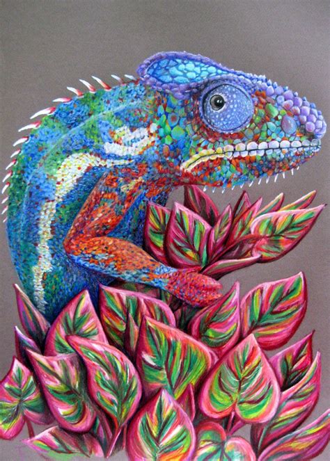New artist's loft deluxe marker, paint & pencil drawing set in case/handle. AMAZING Colored Pencil Drawing of a Chameleon on by ...