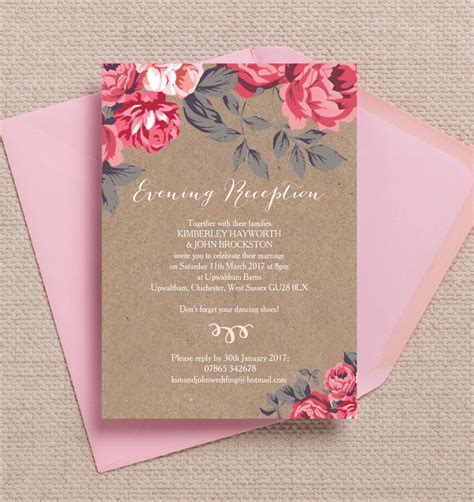 Royal wedding invitation | 02 free & blank. Rustic Floral Evening Reception Invitation from £0.85 each