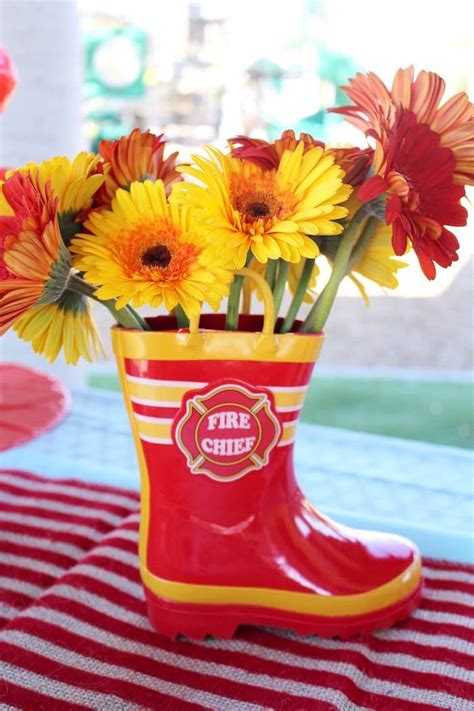Firefighter fire fighter hero responder birthday party decoration centerpieces. Kara's Party Ideas Vintage Fireman Themed Birthday Party | Kara's Party Ideas