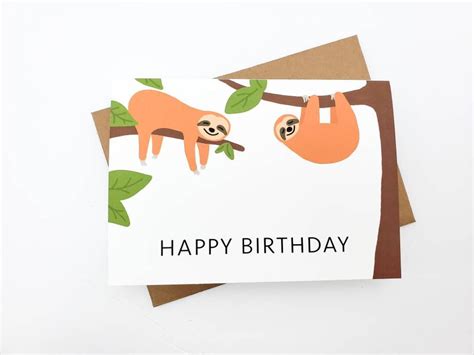Sloth Birthday Card Happy Birthday Card Fun Sloth Birthday Etsy