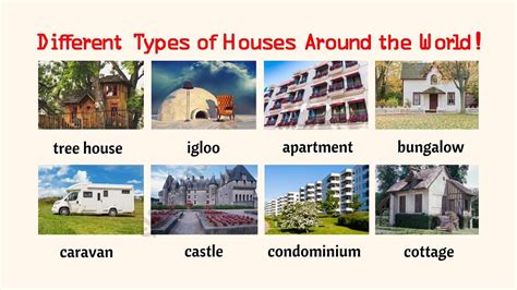 Different Types of Houses Around the World! - YouTube Bungalows are low profile types of housing, as are a lot of cottages, but the distinction comes between the style, history and the price tag.