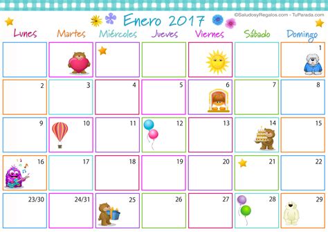 Calendario Multicolor Enero 2017 Calendario Multicolor 2017 Tarjetas
