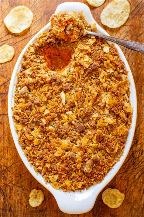 Bake until bubbling and golden. Sweet Potato Casserole With Potato Chip Topping - Averie Cooks
