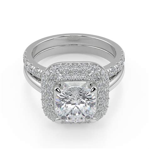 2 1 ct cushion cut double halo diamond engagement ring set si2 d white gold 18k ebay
