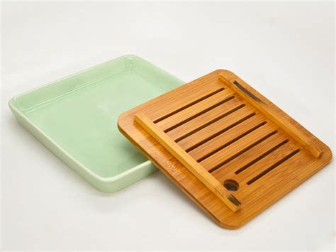 Green Porcelain and Bamboo Draining Tea Tray | Seven Cups Fine Tea