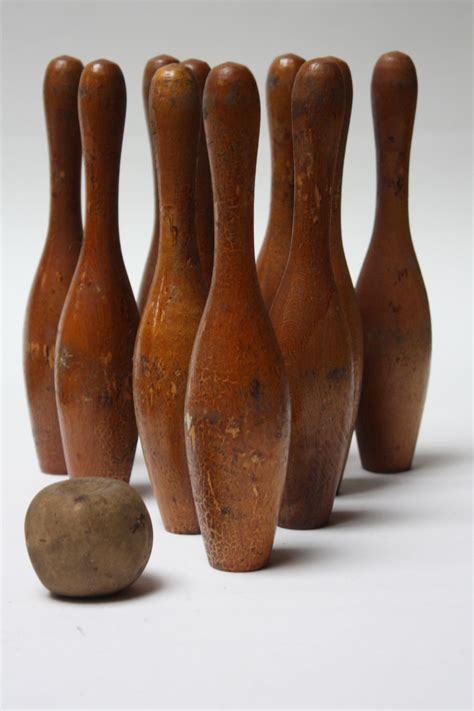 Antique Wooden Bowling Pins With Ball And Box Jarontiques