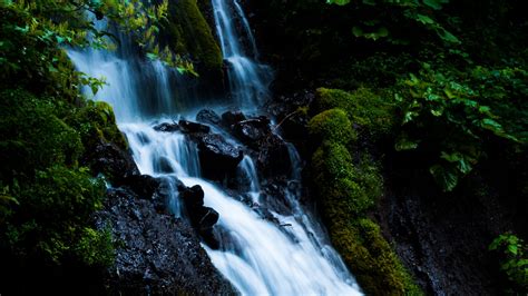 Download Wallpaper 2560x1440 Waterfall Cascade Stones Moss Nature