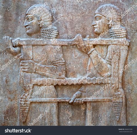 Ancient Sumerian Stone Carving Cuneiform Scripting Stock Photo