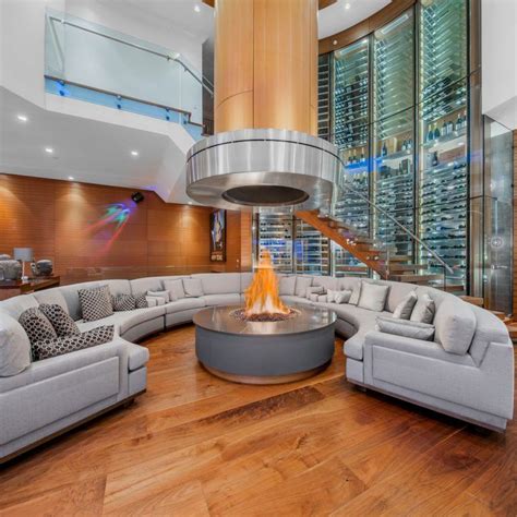 Spectacular Luxury Home With Curved Glass Wine Wall And Indoor Fire Pit