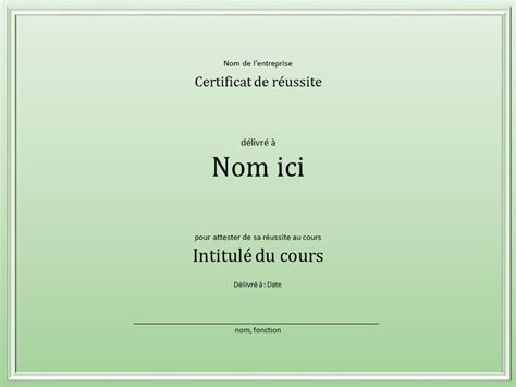 Certificat De Scolarité Formel Bordure Verte
