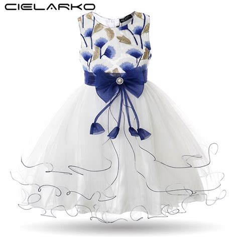Cielarko Girls Dress Gingko Embroidery Children Party Dresses Baby