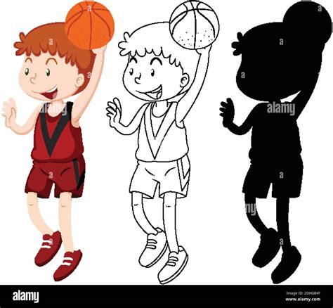 Basketball Player In Colour And Outline And Silhouette Illustration