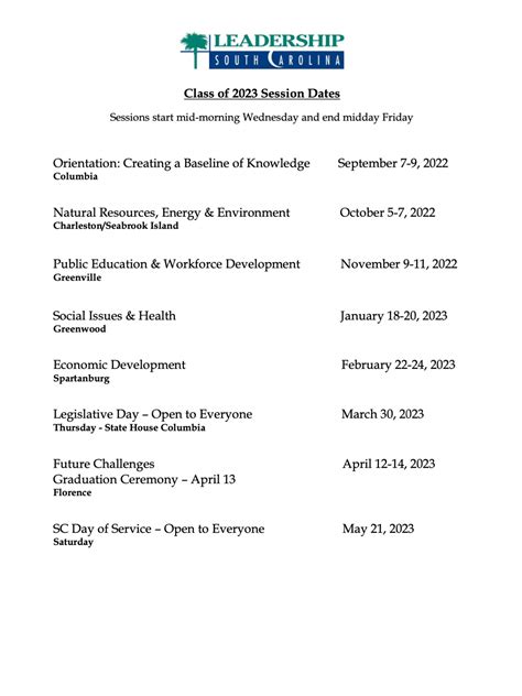 Class schedule