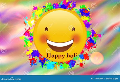 Colorful Happy Emoticon Image Of Holi Stock Illustration