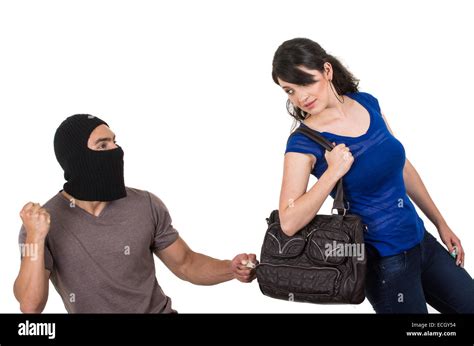 Male Thief Robbing Beautiful Young Girl Stock Photo Alamy