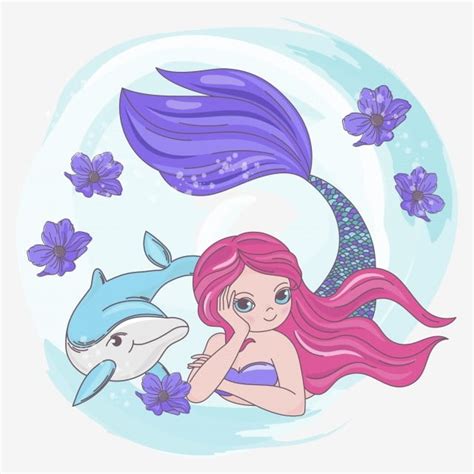 Resting Mermaid Dolphin Sea Cartoon Underwater Ocean Cruise Travel
