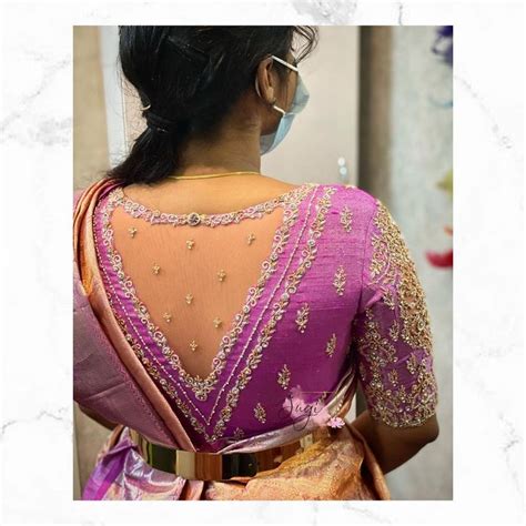 Lovely Lavender Net Blouse With Bead And Stone Classy Aari Work 2022