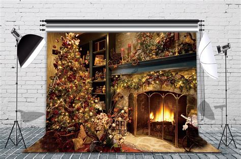 Hellodecor Polyester Fabric 7x5ft Fireplace Christmas Photography