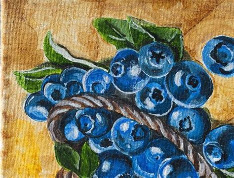 Blueberry Painting Blueberry Artwork Wall Art Fruit Painting Etsy