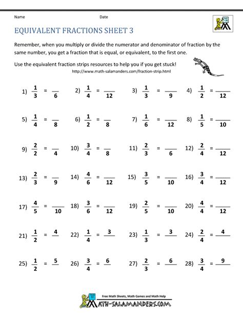 Free Fraction Sheets Equivalent Fractions 3 1000×1294