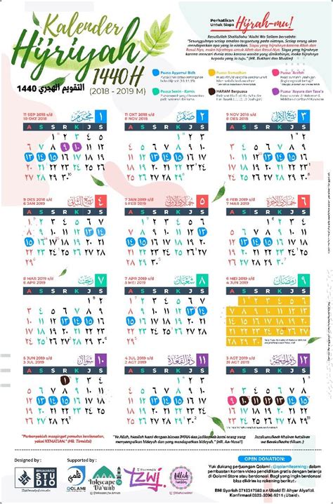 Kalender Hijriyah 1440 Kalender Puasa Islamic Center Muharram