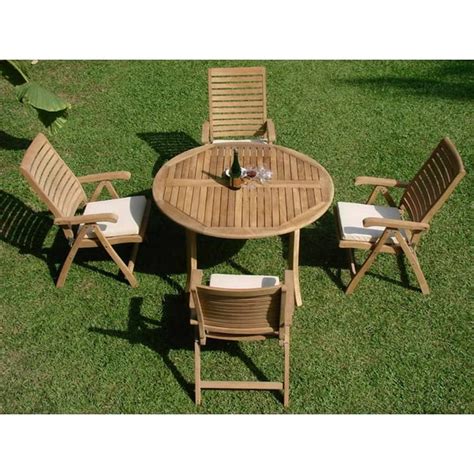 Teak Dining Set4 Seater 5 Pc 48 Round Table And 4 Ashley Reclining