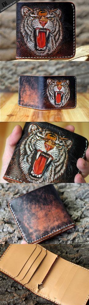 Handmade Short Leather Wallet Men Tiger Carved Leather Short Wallet Fo