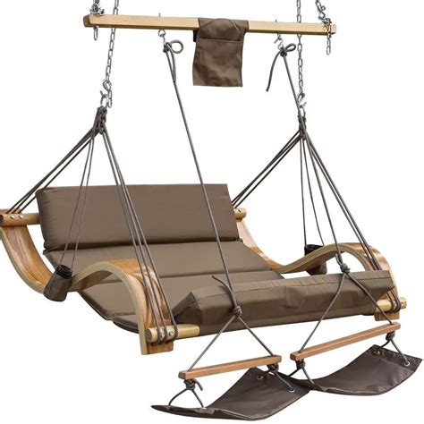 Deluxe Oversized Wood Arc Hammock Hanging Rope Chair Double Lounge