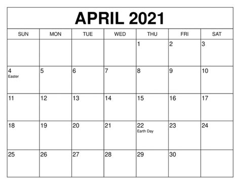 April 2021 Calendar Full Page Blank Template Printable Blank Calendar