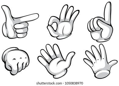 Hands White Glove Doing Six Actions Stock Vector Royalty Free