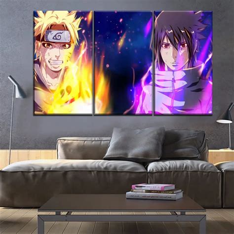Canvas Framework 3 Panel Naruto Uzumaki And Sasuke Uchiha Painting Wall