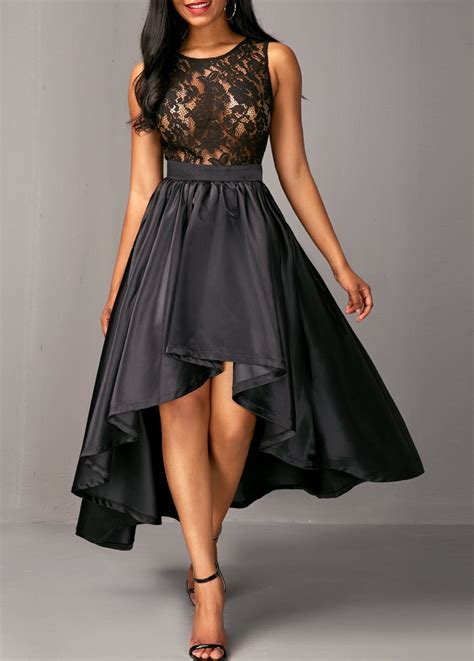 Lace Bodice Sleeveless Black High Low Dress Black High Low Dress High Low Dress Fashion Dresses