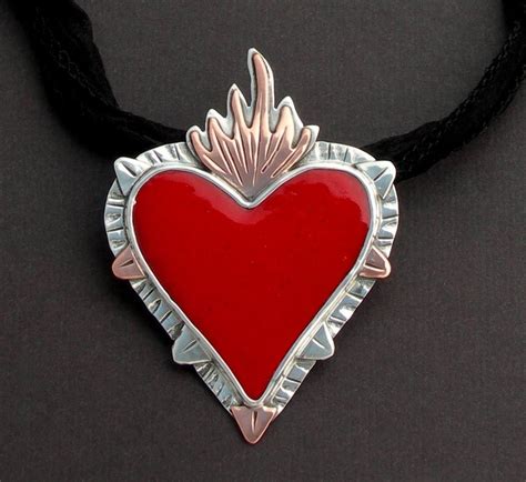 Hand Made Sacred Heart Pendant Enamel By Julie Glassman Enamel Jewelry