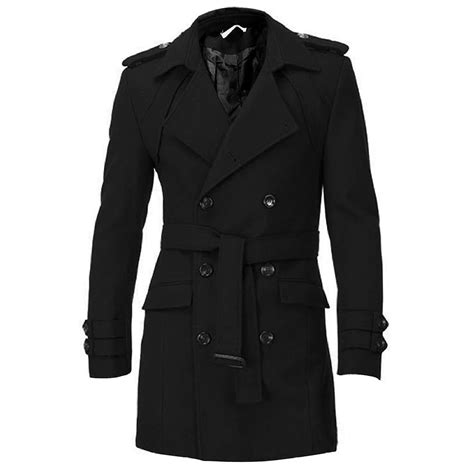 men epaulets slim fit double breasted belted worsted coat trench winter long jacket double