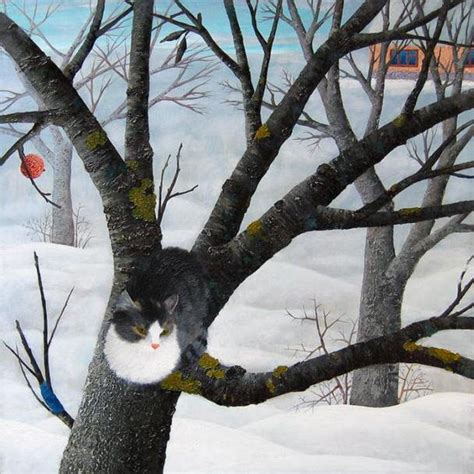Winter Cat Paintings Olga Kvasha The Warm Winter