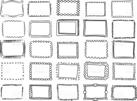 Simple Doodle Sketch Square Vector Frames Hand Drawn Borders Royalty