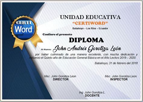 Diploma Elegant Editable En Word Certificados E Imprimibles En Word Diplomas Para