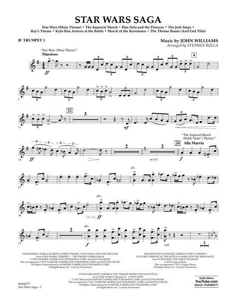 Star Wars Saga Bb Trumpet 1 Sheet Music Stephen Bulla Concert Band