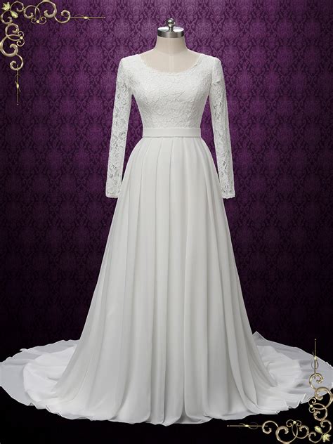 Modest Long Sleeves Chiffon Lace Wedding Dress Alura Ieie Bridal