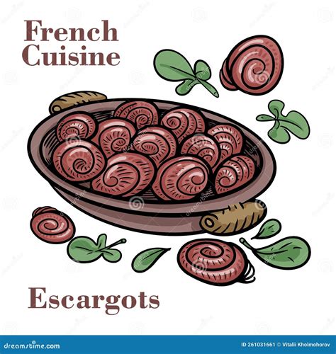 French Cuisine Escargot With Sauce Stock Vector Illustration Of
