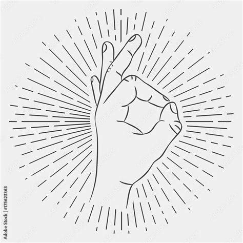 Ok Hand Sign Okay Gesture Hand Drawing Illustration With Hipster
